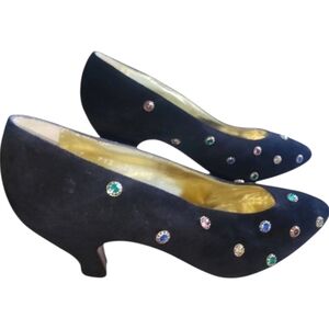 Escada Vintage Black Embellished  Rhinestone  Women's Heels Size 7 1/4  NWOB